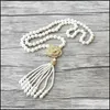 Pendant Necklaces Camellia Shape Zircon Charm Pendant Cz Micro Pave Natural Shell Pearl Beads Tassels Women Jewelry Necklace Nk520 D Dhlwp