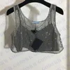 Womens Diamond Tanks Tops Designer Sling Tube Top With Metal Triangle Logo Short T Shirt For Women