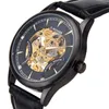 Orologi da polso Moda Nero Dorato Design di lusso Orologio da uomo Orologio meccanico Scheletro Steampunk Polso maschile Relogio Masculino