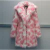 가짜 모피 코트 여성 2022 겨울 두꺼운 고급스러운 가짜 인 폭스 따뜻한 핑크 그린 6xl 재킷 긴 코트