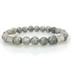 Strand Naturel Gris Carte Pierre Hommes Bracelet En Acier Inoxydable Strass Perles BraceletsBangle Mâle Yoga Prière Énergie Bijoux