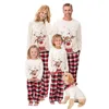 Passende Familien-Outfits, Weihnachts-Pyjama-Set, Weihnachtskleidung, Vater, Mutter und ich, Hirsch-Oberteil, rote karierte Hose, Nachtwäsche, Pyjama-Outfit 221101