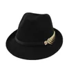 BERETS SEIOUM EUROPEISKA US ROLL smal BRIM WOOL FELT Fedora Hat For Men Women Trend Unisex Jazz Trilby With Belt Metal Gentleman