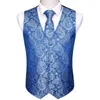 Mäns västar blå män bröllop kostym Vest Floral Jacquard folral Silk Waistcoat Handkakor Tie Set Barry.Wang Design