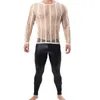 Männer Trainingsanzüge Mesh Durchsichtig T-shirt Sexy Langarm Fishnet Transparent T-shirt Homme Hip Hop Wet Look Kunstleder Hosen männer