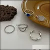 Cluster Ringe Cluster Ringe Punk Silber Farbe Herz Set Für Frauen Männer Vintage Mond Stern Tier Schmetterling Kette Fingerring Weiblich Männlich Dh5Zi