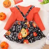 Vestidos de menina 2pcs infantil bebê garoto halloween abóbora manga comprida manga color estampada de saia estampada 2-18 meses