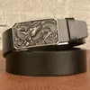 B￤lten China Buckle Belt Men ￤kta lyxl￤der M￤n f￶r Business Strap Man Metal Automatic