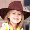 Bérets 449B mode chapeau de Cowboy pour enfants fête personnalisée paille daim tissu soleil enfants Western garçons filles