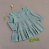 Fille robes Pudcoco 2022 enfant en bas âge bébé automne robe décontracté à manches longues col rond couleur unie à volants une ligne lâche 1-4T