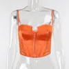 Women's Tanks Summer Sexy Low-cut Corset Top Women Satin Patchwork Lace Camis 2022 Orange Streetwear Club Outfits Y2K Crop Tops