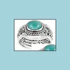 Anelli a grappolo Anelli a grappolo Pietra naturale bohémien Per donna Uomo Vintage Sier Turquoises Finger Fashion Party Wedding Jewelry Access Dhidq