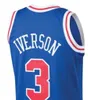 2022 Yeni Vintage Allen 3 Iverson Jersey Kevin 21 Garnett Basketbol Formaları John 12 Stockton Karl Reggie Malone Miller Dikişli Mavi Beyaz