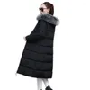 Trenchs de femmes manteaux 2022 hiver femmes long pardessus dame élégante plus taille col de fourrure mince manteau à capuche en coton rembourré veste chaude