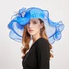 Wide Brim Hats Women Kenducky Fedora Cap Beach Travel Sun Hat With Beautiful Flower Or For Fascinator Headwear Wedding