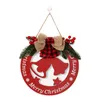 Decorative Flowers Christmas Wooden Hanging Bell/Deer/Letter/Lamp Design Wall Decor Front Door Round Welcome Sign Red