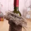 DHL hızlı teslimat yeni yay ekose keten şişe giysisi kabarık yaratıcı şarap şişesi kapağı moda Noel dekorasyonu wly935