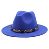 Berets trendy mannen vrouwen wol vilt jazzstijl fedora hoeden panama trilby feest formele tophoed in zwart wit en geel met riemdecoratie