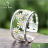 Cluster Anéis Cluster Anéis Lotus Fun Elegante Little Daisy Flower Ajustável para Mulheres Real 925 Sterling Sier Luxo 18K Gold Jeweller Dhv1O