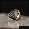 Cluster Rings Cluster Rings S 925 Sterling Sier Ring Tiger Eye Stone Zfiqar Sword Model Gioielli musulmani Accessorio regalo uomo Real Natu Dh6Ke