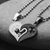 Ti amo Collane con pendenti a cuore Placcato in argento 18 carati 2 in 1 Collana con amanti delle coppie di cristallo Collane con relazioni a distanza Bel gioiello Regalo di San Valentino 2 pezzi / set