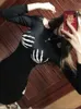Casual Dresses 2022 Autumn Punk Woman Off Shoulder Tight Dress Lady Goth Hand Print Cool Sexy Long Sleeve Gothic Fashion Skinny Bodycon