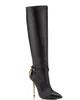 Winter womens boot long boots TOM-FORD-BOOT calf leathers lady booty padlock and gold heels pointy toe wedding party dress pumps 35-42 high boots