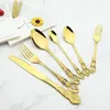 أدوات المائدة مجموعات Drmfiy Gold Royal Cetlery Set Knife Fork Spoon 6/30pcs Flatware Stains Stains Stains Silverware Tablearm