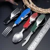 Dinnerware Sets Camping Tableware Outdoor Cooking Supplies 4 In 1 Spoon Folding Pocket For Picnics Hiking Survival Multifunction Kamp Tools