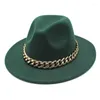 Berets Factory Price Fedora Wholesale Ladies Jazz Hat Autumn and Winter British Style Big Chain Retro Top Felt Gentleman