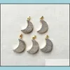 Colares pendentes 5pc Cinza/branco/lustre cor de ouro natural Crystal Druzy Geode pendente de gemas artesanais Drusy Quartz Charm Jewe Dhvd7