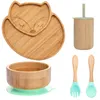 Tazze di piatti utensili bopoobo da 5 pcsset per bambini tavoli da tavolo piatto baby bowl cucchiaio cucchiaio aspirazione per alimentare il cibo di bambù un non scivolo