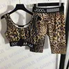 Leopard Print Tank Top Spodenki Zestaw Dresy List Logo Damski biustonosz typu Sling Fashion Yoga Dwuczęściowy