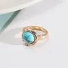 Rose Quartz Gem Fashion Turquoise Stone Ohlites Anelli Oro Color Finger Rings for Women Gioielli Parte regalo