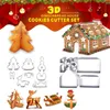 Pasthulppas 3D Gingerbread House Roestvrij staal Kerstscenario Cookie Cutters Set Biscuit Mold Fondant Cutter Baking Tool
