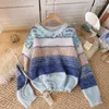 Women's Sweaters Gentle Wind Contrast Color Round Neck Soft Glutinous Sweater Autumn And Winter Women's Lazy Style Long-sleeved Knitted