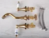 Bathroom Sink Faucets Antique Brass Double Handles Basin Mixer Faucet Tap Wall Mount 3 Hole Cold Water