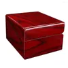 Caixas de assistência Case Wristwatch Wood Storage Organizador pequeno tamanho portátil de vinho vermelho com travesseiro removível