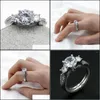 Anillos de racimo Anillos de racimo Deslumbrante Cz Piedra 925 Sterling Sier para mujeres 3 piedras Anillo Clásico Estilo elegante Joyería fina tailandesa Regalo DH0HD