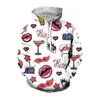 Men's Hoodies Jumeast 3D Eyelashes Red Lips Printed Men Streetwear Casual Kangaroo Pocket Hooded Sweatshirts Fashion Cartoon Clothing