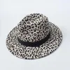 Berets Woollen Leopard-print Top Hat - Stylish Flat-brimmed Jazz Mens Fedora