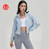 Casual fitnessoutfit met rits voor dames, losse hardloopjas met lange mouwen, yogapak, bescherming tegen de zon, winddicht, sneldrogend sporttopje van VELAFEEL