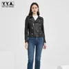 Frauen Leder Biker Damen Echte Jacke Punk Streetwear Zipper Kurzen Schaffell Mantel Elegante Büro Schlank Oberbekleidung Weibliche S-3XL