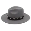 Berretti Lana Nera Donna Uomo Cappello Fedora Tesa Larga Chapeu Cloche Padrino Cappellino Jazz SteamPunk Cintura Pirata Taglia 56-58CM