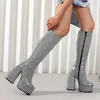 Boots Platform Boots Women 2022 Autumn and Winter Fashion Street Style Zebra Print Knee Boots Designer Shoes Storlek 43 48 Checkerboard T221028