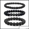 B￤rade str￤ngar p￤rlor 6mm 8mm 10mm naturliga vulkaniska stenp￤rlor str￤ngarmband svarta lava m￤n armband aromaterapi essent ott