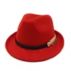 Beralar Seium Avrupa ABD Rulo Dar Seben Yün Kuşuşturdu Erkekler İçin Fedora Şapkası Kadınlar Traend Unisex Jazz Trilby ile Kemer Metal Beyefendi