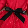 Girl's Dresses Little Girl's Casual Long Sleeve Christmas Velvet Mesh Yarn Stitching A-line with Headband 221101