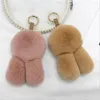 Keychains Soft Real Rex Fur Keychain Black Keyring Fluffy Bag Purse Ornament Decor Pendant