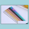 Chopsticks glanzende titanium vergulde eetstokjes anti scalding highgrade 304 roestvrij staal regenboog gouden zwarte vierkante druppel levering 2 dhasb